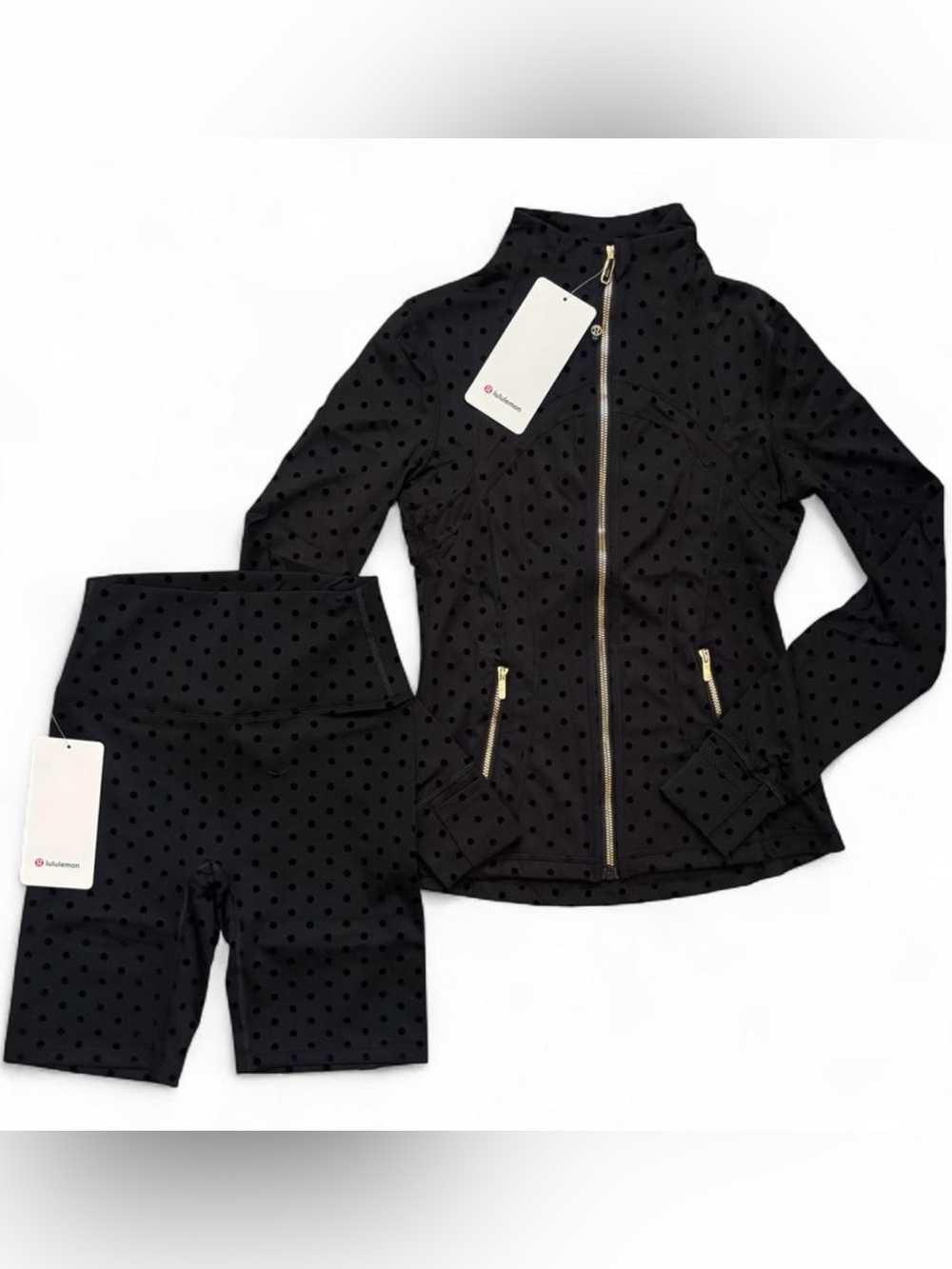 Lululemon Define Jacket & Shorts Set Black Polka Dot Size 4